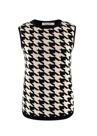 Dior Black and White Houndstooth Sleeveless Wool Vest Size S
