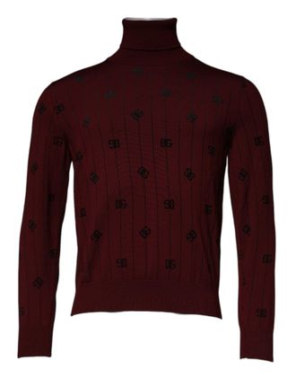 Dolce & Gabbana Mens Monogram Virgin Wool Turtleneck Maroon