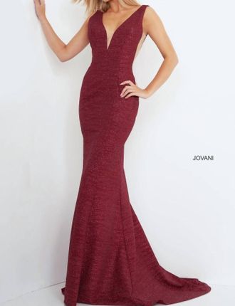 Jovani Glitter Jersey Mermaid Gown With Low Back In Red