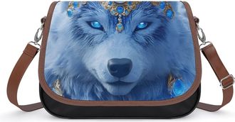 Generic Wolf King with Blue Eyes Small Womens Crossbody Bags Shoulder Handbag with Adjustable Strap for Travel