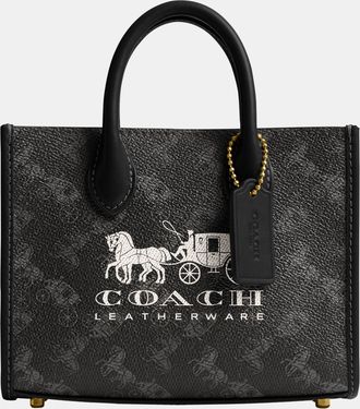 Coach Womens Ace Tote Bag 17 With Horse And Carriage Print - Black - One Size