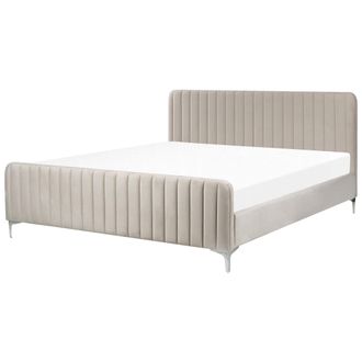 Beliani Cama Con Somier De Terciopelo Gris Pardo 180 X 200 Cm Acolchado Patas Metal Lunan