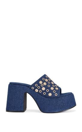 Azalea Wang Theodora Block Sandal in Denim at Nordstrom, Size 6.5