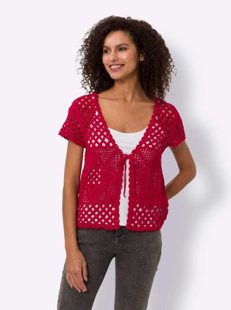 Heine Strickweste HEINE, Damen, Gr. 36/38, rot, 100% Baumwolle, unifarben, Westen Strickweste