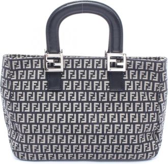 Fendi Black Gray Canvas Leather Handbag Tote Bag (Pre-Owned)