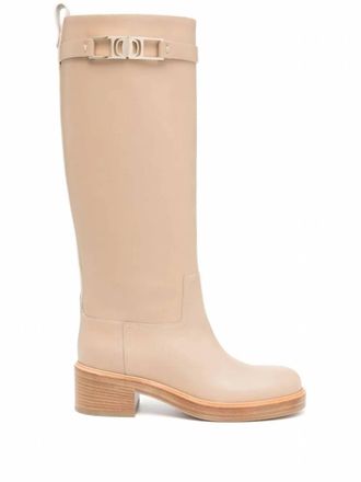 Ferragamo Womens Ornament Square Gancini Boot In Beige/khaki