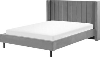 Beliani Beliani - Cama Con Somier De Terciopelo Gris 160 X 200 Cm Listones Moderno Villette