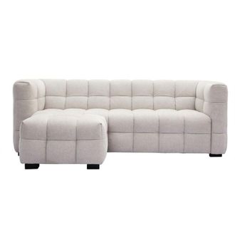 Miliboo Divano design 3 posti e poggiapiedi in tessuto effetto velluto testurizzato beige corto