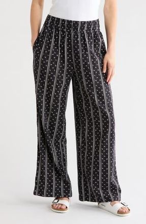 Melrose and Market Pull On Slub Pants in Black- Ivory Leaf Mix Stripe at Nordstrom Rack, Size Xx-Small