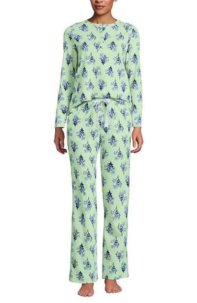 Lands End Petite Knit 2 Piece Pajama Set - Long Sleeve Top and Pants in Mint/blue Sky Vintage Floral at Nordstrom, Size Xx-Small