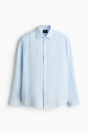 H&M Leinenhemd in Slim Fit - Hellblau