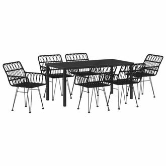 Berkfield Home 7 Piece Garden Dining Set Black Poly Rattan