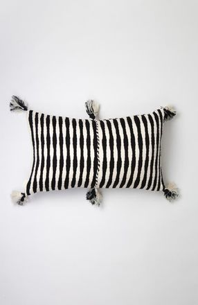 Archive New York Antigua Classic Striped Handwoven Cotton Throw Pillow in Black And Ivory at Nordstrom, Size 12X20
