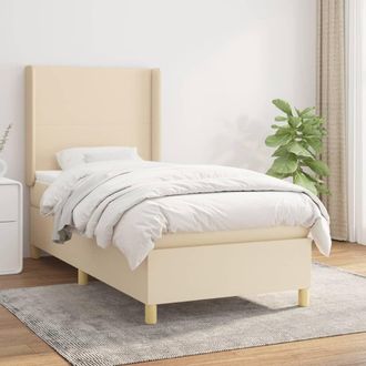vidaXL Cama Box Spring Con Colch&oacute;n Tela Color Crema 100x200 Cm Vidaxl
