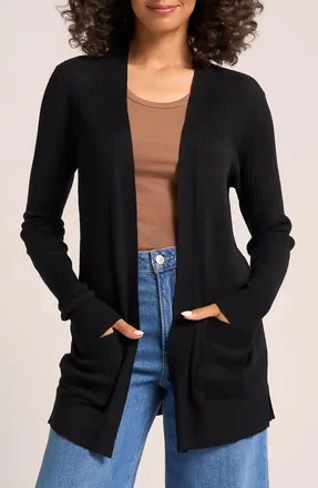 Matty M Colfax Longline Open Front Cardigan in Black at Nordstrom, Size X-Small