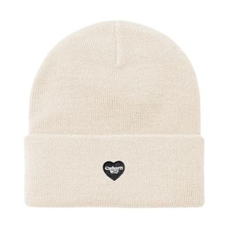 Carhartt Work in Progress Small Heart Beanie - Dames - Hoeden - Wit - ONE Size - Katoen - Accessoires