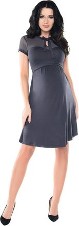 Purpless Maternity Sheer Mesh Teardrop Keyhole Bow Tie Pregnancy Dress D016 (12, Graphite)