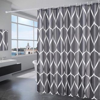 OEM Cortina De Ducha De 180x200 Cm, Impermeable, De Poli&eacute;ster, Lavable A M&aacute;quina, Con 12 Ganchos, Color Negro