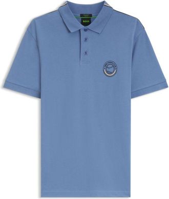 BOSS Stretch-cotton polo shirt with tennis-inspired logo