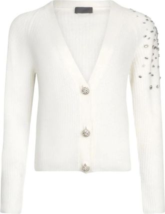 Liu Jo Wollen Cardigan met Juwelen Borduursel - Dames - Vesten - Wit - L - Wol - Truien & Vesten