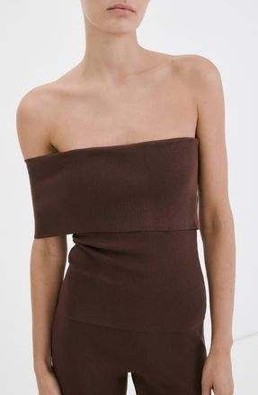 Mango Off the Shoulder Rib Top in Chocolate at Nordstrom, Size X-Small