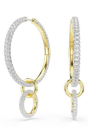 Swarovski Dextera Pav&eacute; Hoop Drop Earrings in White/Gold at Nordstrom