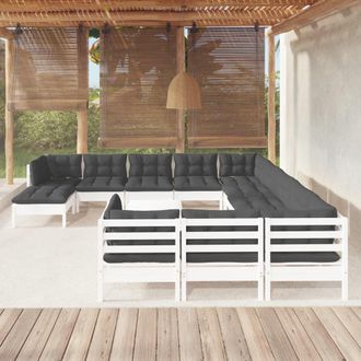 vidaXL Muebles De Jard&iacute;n 13 Pzas Con Cojines Blanco Madera De Pino Vidaxl
