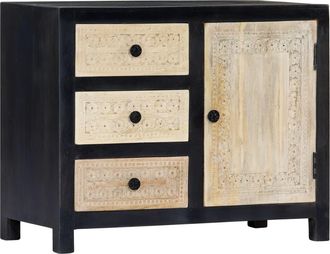 vidaXL Aparador Tallado A Mano Madera Maciza De Mango Gris 75x35x60 Cm Vidaxl