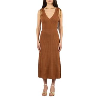 Elisabetta Franchi Gebreide jurk met juweeldetails - Dames - Kleedjes - Bruin - L - Kleedjes