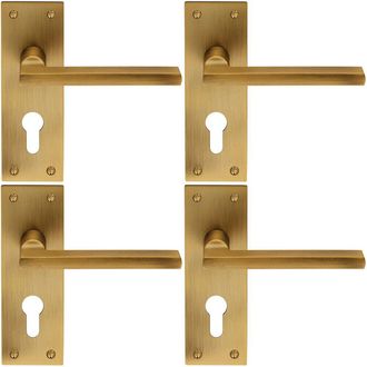 Loops 4x PAIR Straight Bar Lever on Slim Euro Lock Backplate 150 x 50mm Antique Brass in Metallics