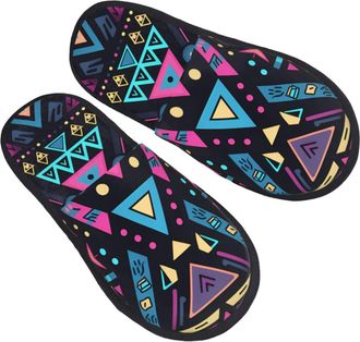 Generic Portable Cotton Slipper Aztec Geometric Ethnic Fluffy Slipper Soft Womens Slippers for Hotels Ladies Travel M