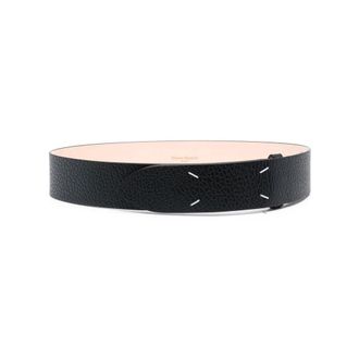 Maison Margiela Zwart Korrelig Leren Handtekening Riem - Heren - Riemen - Zwart - 80 CM - Accessoires