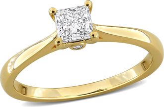 Mimi & Max 1/2ct TW Princess Lab-Grown Diamond Engagement Ring White or Yellow Sterling Silver