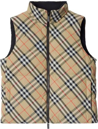 Burberry check-print reversible puffer gilet - women - Polyamide/Goose Down/Goose Feather/Polyester - S - Neutrals