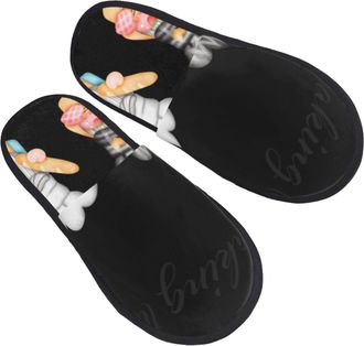 Generic Mens Slipper Little Chef Gnome Print Portable Spa Slippers Fluffy Warm Womens Slippers Travel Guest L