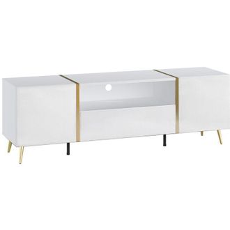 Vente-Unique Vente-unique - Mobile tv con 2 ante, 1 cassetto e 1 nicchia Bianco brillante e Dorato - marzialo