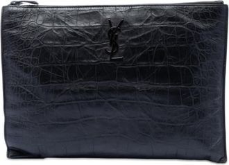 Saint Laurent Pre-owned Saint Laurent Croc Embossed Leather Monogram Document Holder Ladies N1P33WD68FFR1ORE