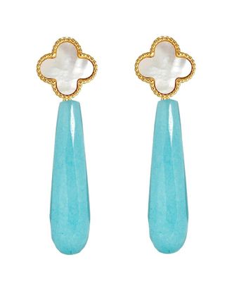 Liv Oliver 18K Plated 58.75 Ct. Tw. Turquoise & Pearl Drop Earrings