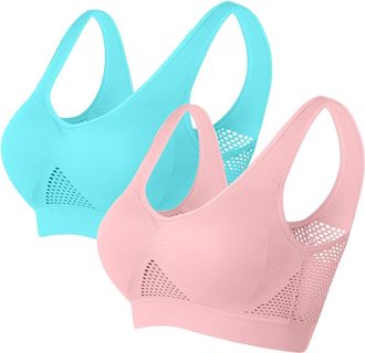 Generic Womens Sports Bras Plain Hollow Out Wide Shoulder Straps Elastic Wireless Removable Pads Support Running Gym Yoga High Impact Anti-Sagging Breasts for