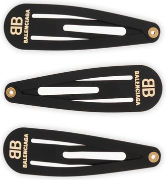 Balenciaga Hair Accessories, female, Black, Size: ONE SIZE Three-pack hair clips