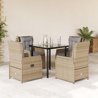 vidaXL Set Comedor De Jard&iacute;n 5 Pzas Con Cojines Rat&aacute;n Sint&eacute;tico Beige Vidaxl
