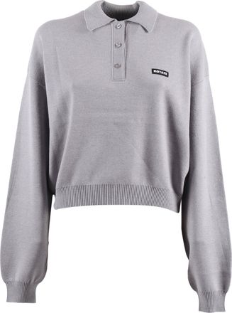 Rotate Grey Alloy Slinky Knit Polo Shirt