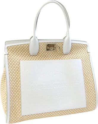Ferragamo Pre-owned Handbags, female, Beige, Size: ONE SIZE Pre-owned Woven Tote Bag with Handles Stylish Everyday Carryall
