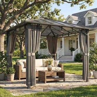 OUTSUNNY 3 x 3 m Hardtop Gazebo with PC Roof, Aluminium Garden Gazebo in Dark Grey | Size: 3m x 3m
