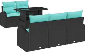 vidaXL Vidaxl Conjunto De Sof&aacute; De Jard&iacute;n 6 Uds. Negro Rattan De Poli&eacute;ster