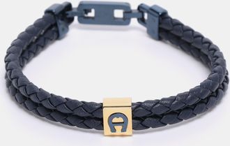 Aigner Navy Blue Leather Logo Cord Bracelet