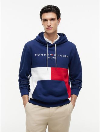 Tommy Hilfiger Mens Embroidered Tommy Logo Colorblock Hoodie - Navy - XXXL