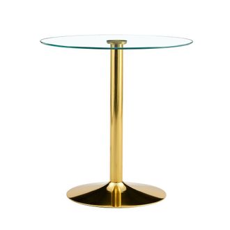 Urban Meuble Mesa de bar redonda de cristal templado y base dorada, mesa alta