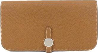 Herm&egrave;s Gold Silver Togo Leather Long Wallet (Bi-Fold) (Pre-Owned)