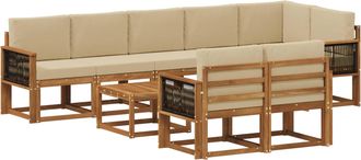 vidaXL Conjunto De Sof&aacute;s De Exterior 9 Uds. Natural Y Beige Poli&eacute;ster Vidaxl